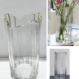 Glass Gold Trim Vase MOQ 72 pcs . FOB 🇨🇳 $4.60